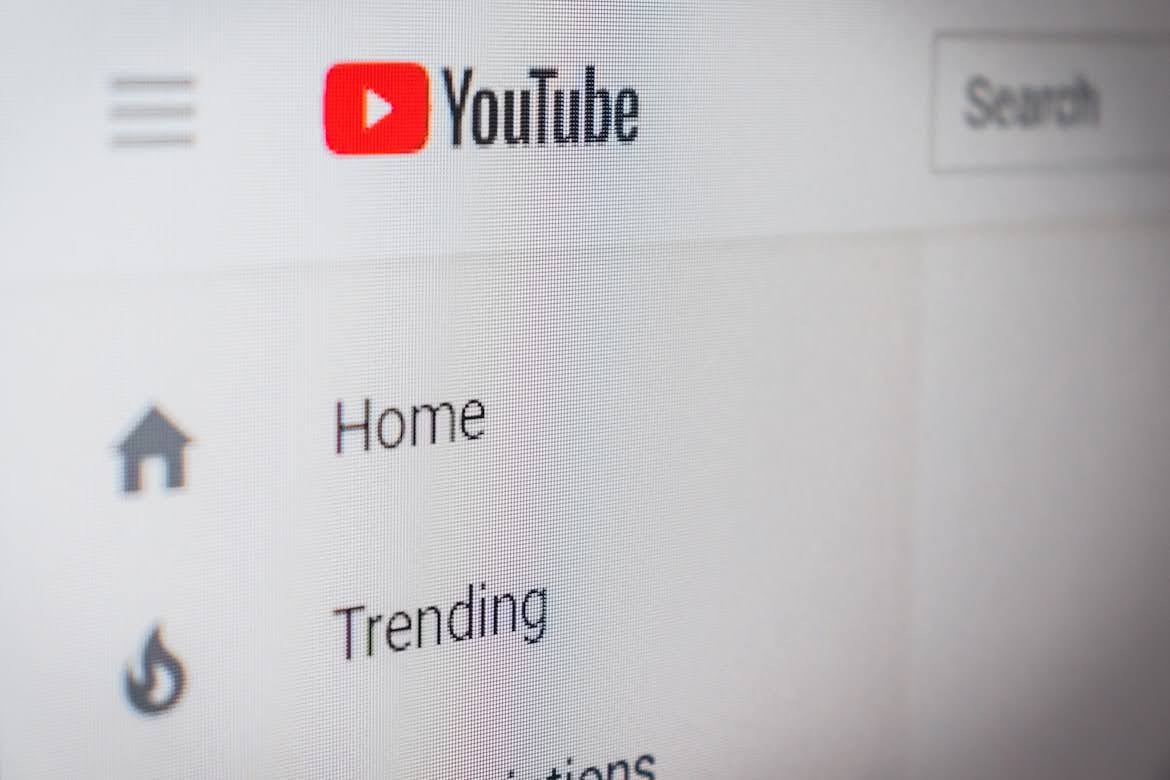 Close up of the YouTube homepage