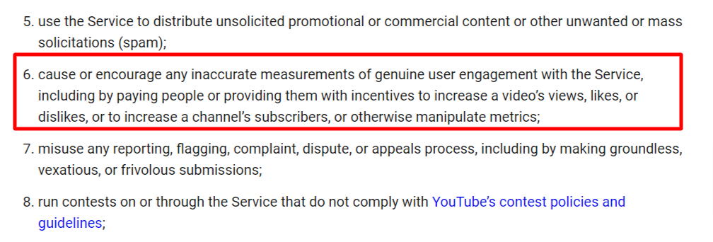 YouTube’s Terms of Service Screenshot